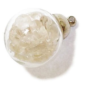 クリスタル(Crystal quartz)/天然石チップ(さざれ/小石)の入ったチャームにぴったりの丸型瓶パーツ☆ラッキーチップ