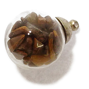 タイガーアイ(Tiger Eye)/天然石チップ(さざれ/小石)の入ったチャームにぴったりの丸型瓶パーツ☆ラッキーチップ