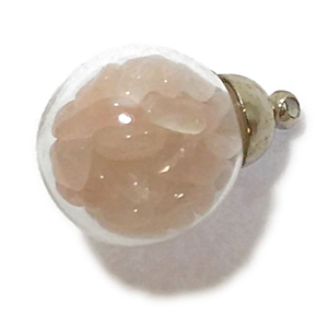 ローズクォーツ(Rose Quartz)/天然石チップ(さざれ/小石)の入ったチャームにぴったりの丸型瓶パーツ☆ラッキーチップ