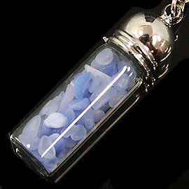キャッツアイブルー(Cat's Eye blue)/天然石チップ(さざれ/小石)の入ったお守りにぴったりの瓶キーホルダー☆ラッキーチップ